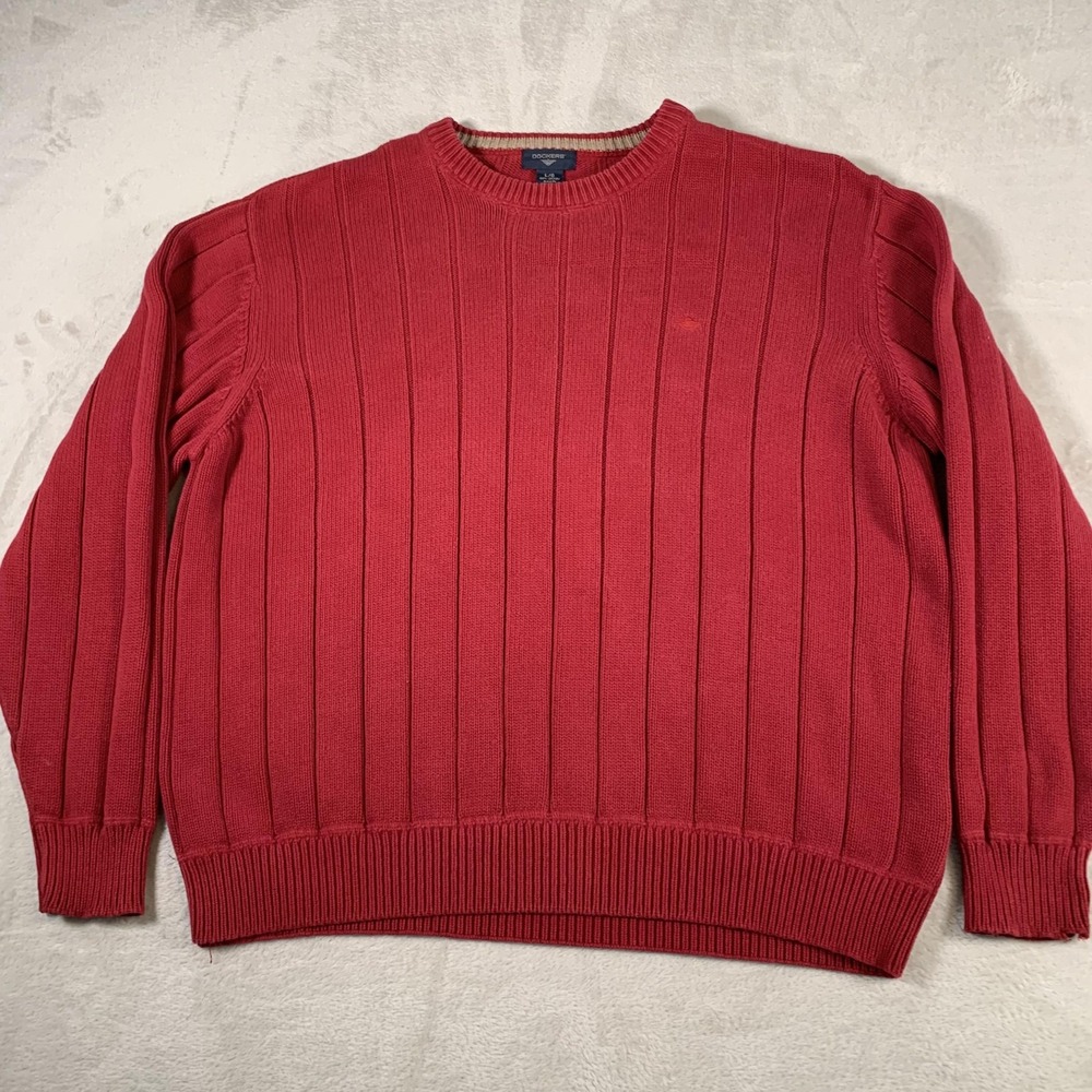 VTG Dockers Sweater Mens Large Red Cotton Crewneck Ribbed Pullover Knit Casual
